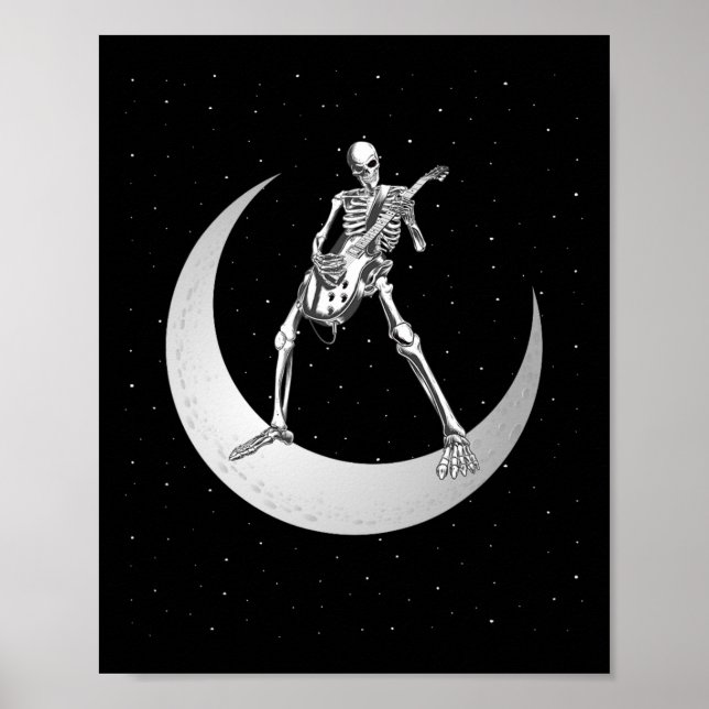 Rock and Roll Skeleton Gitarrenrock auf dem Mond s Poster (Vorne)