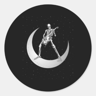 Rock and Roll Skeleton Gitarrenrock auf dem Mond s Runder Aufkleber