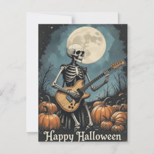 Rock and Roll Skeleton Halloween Music Lovers Postkarte