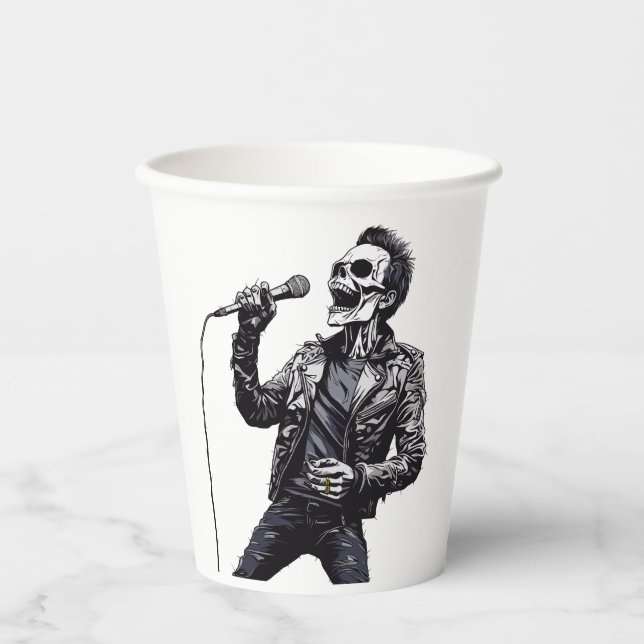 Rock and Roll Skeletts Geburtstagsparty Pappbecher (Vorderseite)