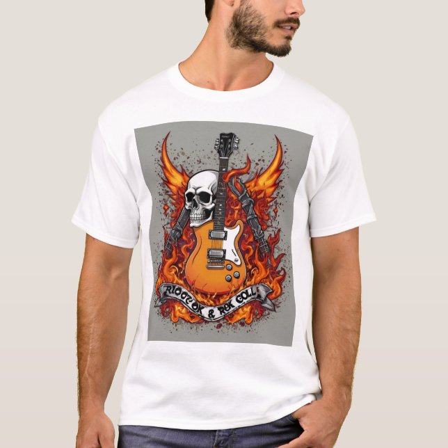 Rock and Roll Skull Tattoo T - Shirt - Edgy Skull  (Vorderseite)