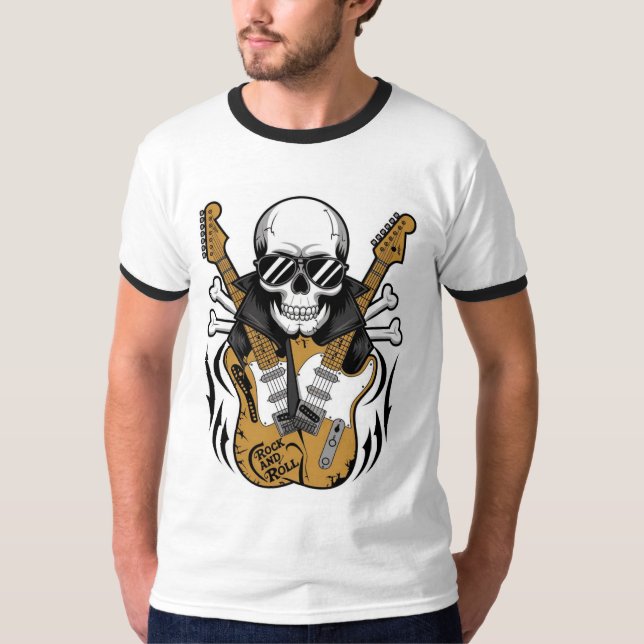 Rock and Roll Skulls and Guitars T-Shirt (Vorderseite)