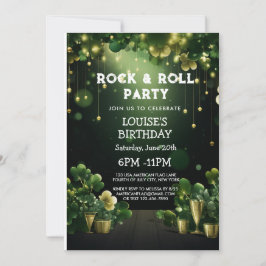 Rock and Roll St Patrick Party Klee und Gold Einladung
