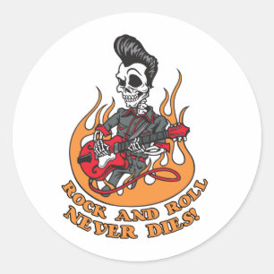 Rock-and-Roll stirbt nie Skeleton Gitarre Runder Aufkleber