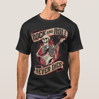 Rock And Roll Stirbt Nie Skeleton Vintage Rock Mus T-Shirt
