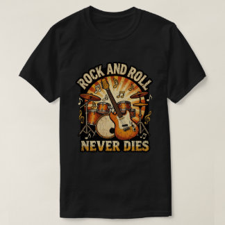 Rock and Roll stirbt nie Vintage-Gitarre & Drum-T- T-Shirt