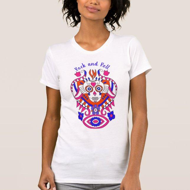 Rock and Roll Sugar Skull T-Shirt (Vorderseite)