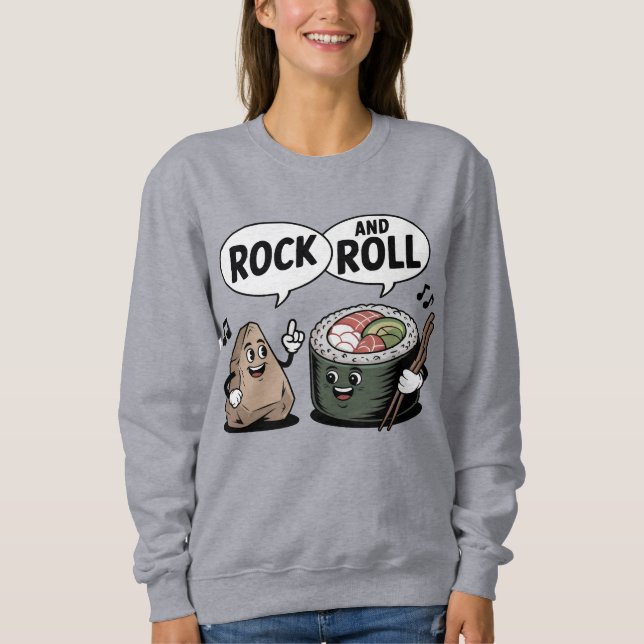 Rock and Roll Sushi Cartoon Puff Sweatshirt (Vorderseite)