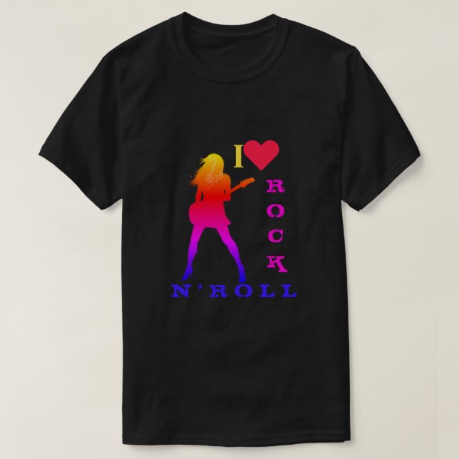 Rock and Roll T - Shirt Rock Music Guitarist Girl (Design vorne)
