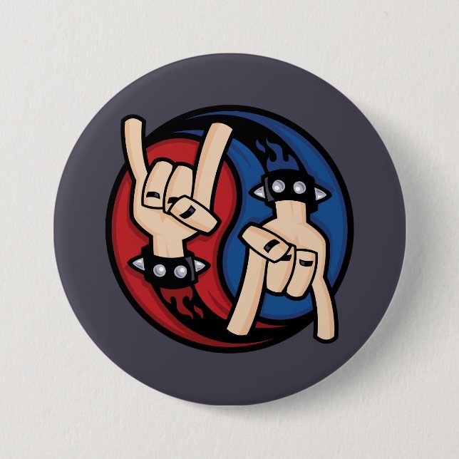 Rock and Roll Teufelshörner Yin Yang Button (Vorderseite)