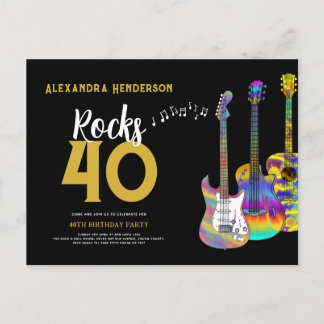 Rock and Roll Themed 40. Geburtstags-Party Einladungspostkarte