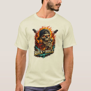 Rock And Roll Totenkopf Gitarre Feuer Vintage Musi T-Shirt
