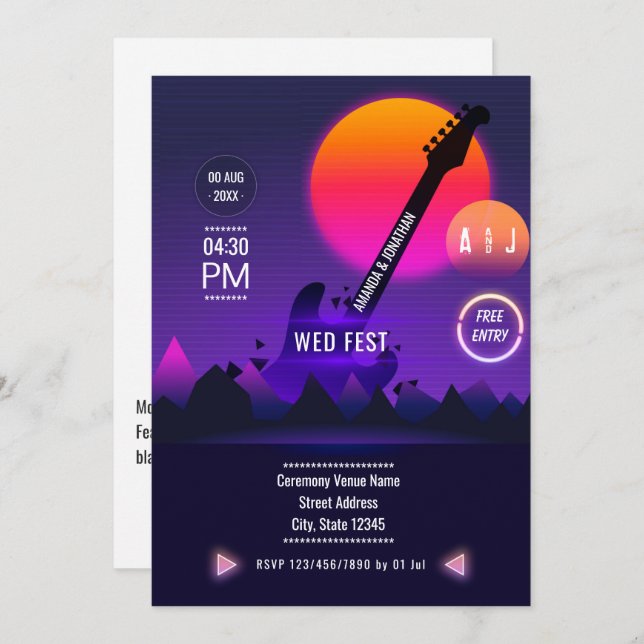 Rock and Roll Wedding Einladung (Vorne/Hinten)