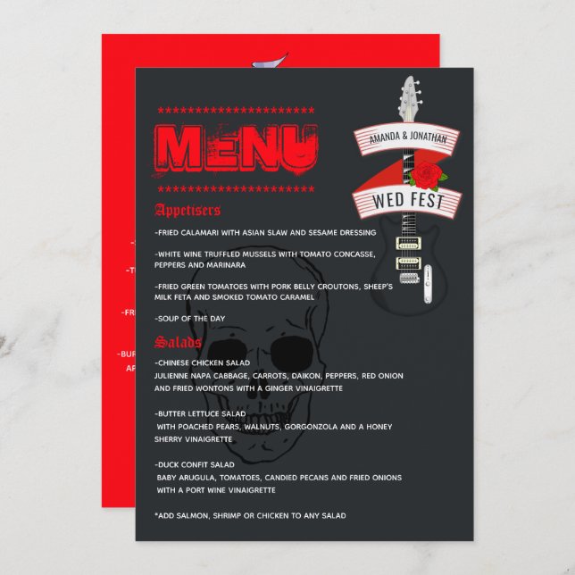 Rock and Roll Wedding Menükarte (Vorne/Hinten)