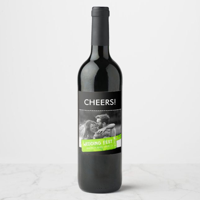 Rock and Roll Wedding Ticket Konzert Save the Date Weinetikett (Vorderseite)