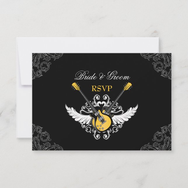 Rock and Roll Wedding Yellow Black RSVP-Karte RSVP Karte (Vorderseite)