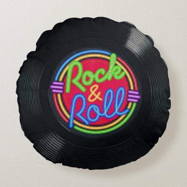 Rock-and-RollVintages Vinylthrow-Kissen Rundes Kissen (Vorderseite)