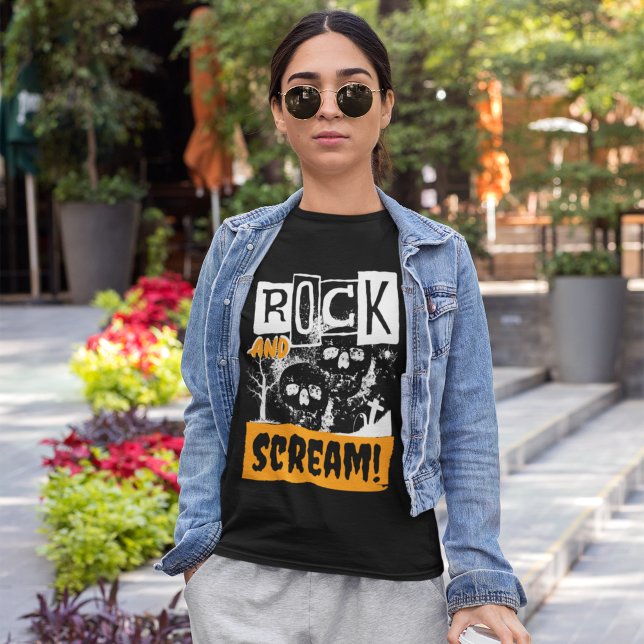 Rock and schrie lustige Halloween T-Shirt (Von Creator hochgeladen)