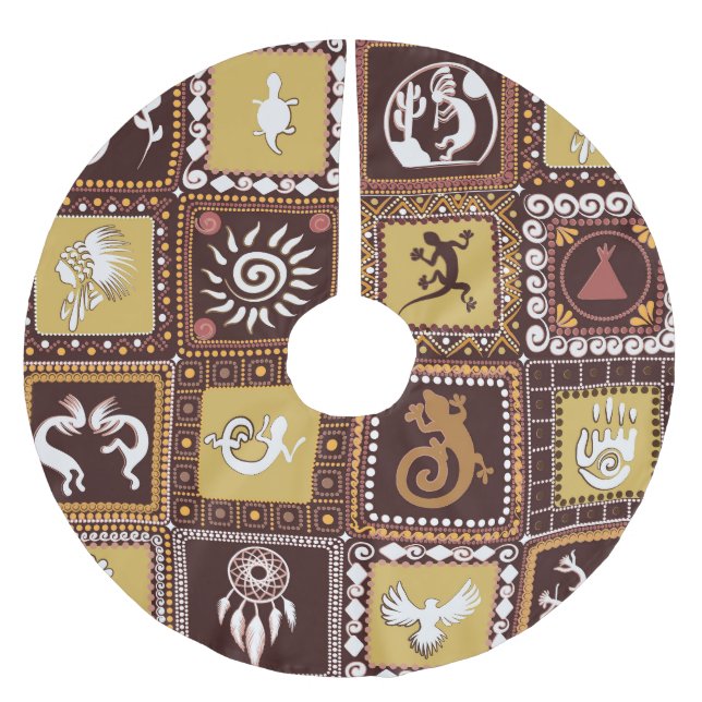 Rock Art Imitation: Vintages Muster. Polyester Weihnachtsbaumdecke (Vorderseite)