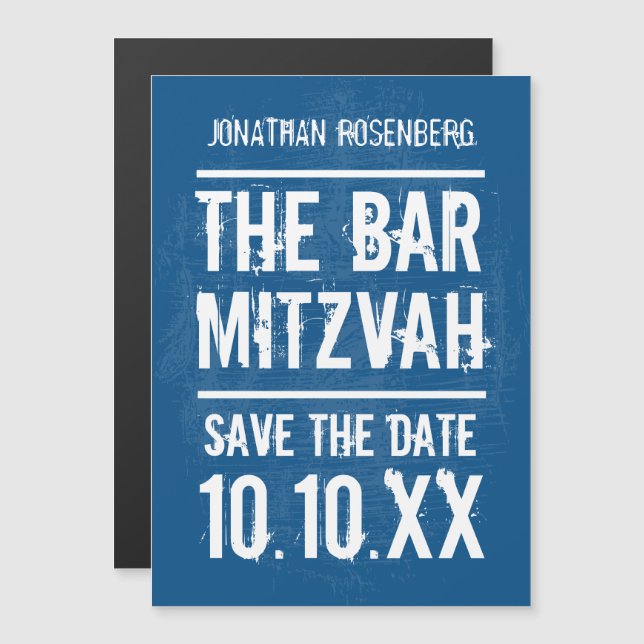 Rock Band Bar Mitzvah in Blue Magneteinladung (Vorne/Hinten)