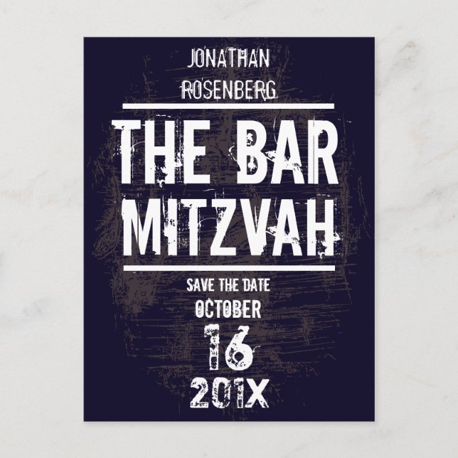 Rock Band Bar Mitzvah Save the Date alle Typen Ankündigungspostkarte (Vorderseite)