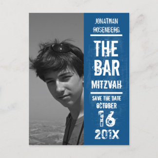 Rock Band Bar Mitzvah Save the Date in Blue Ankündigungspostkarte