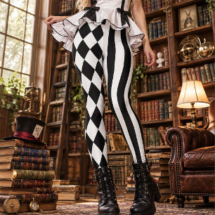 Rock Band Bühnenbekleidung   Schwarz Weiß Narr Leggings