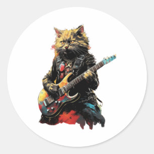 Rock Band Cat Gitarre spielen Runder Aufkleber