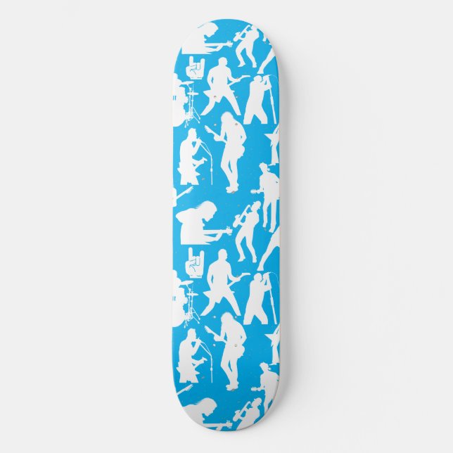 Rock Band Silhouette Pattern.w Lblue BG Skateboard (Vorderseite)
