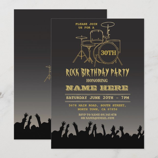 Rock Birthday Party Festival - Musik und Fantasie Einladung (Vorne/Hinten)