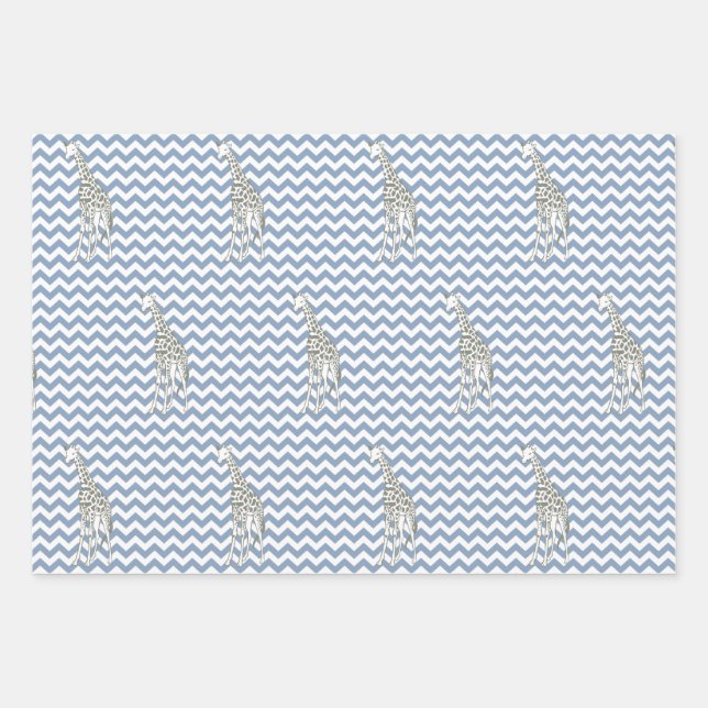 Rock Blue Safari Zickzack mit Pop Art Giraffe Geschenkpapier Set (Vorderseite)