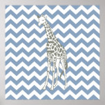 Rock Blue Safari Zickzack mit Pop Art Giraffe Poster<br><div class="desc">Mod Zickzack Muster in der Safari Moods Farbpalette von Emporio Moffa,  mit Pop-Kunstgiraffe auf einer Seite.</div>