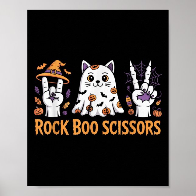 Rock Boo Scheren KatzenHalloween Shirt Kids Game C Poster (Vorne)