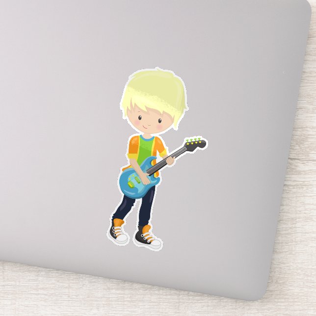 Rock Boy, Blond Hair, Gitarrenspieler, Band, Musik Aufkleber (Detail)