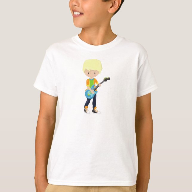 Rock Boy, Blond Hair, Gitarrenspieler, Band, Musik T-Shirt (Vorderseite)