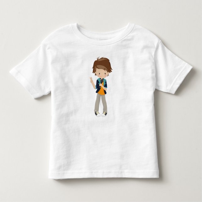 Rock Boy, Brown Hair, Band Sänger, Mikrofon Kleinkind T-shirt (Vorderseite)