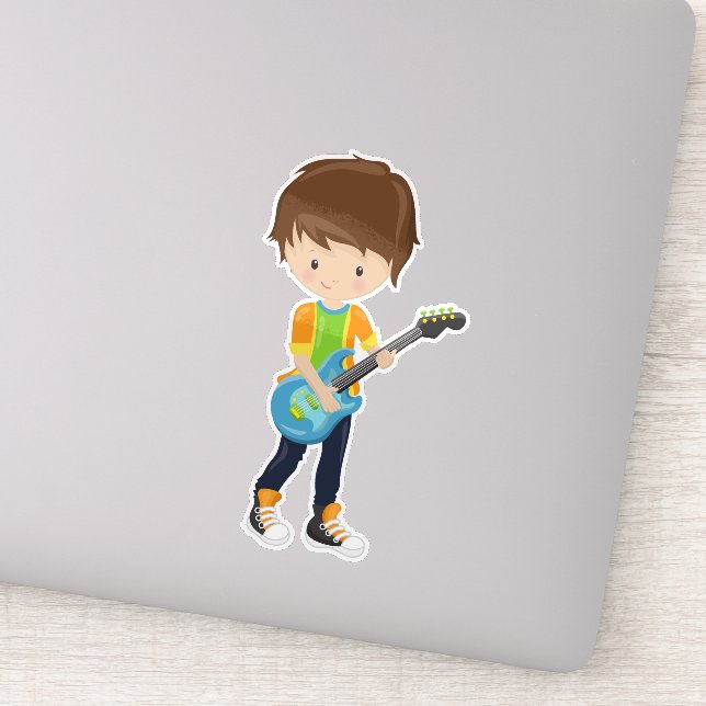 Rock Boy, Brown Hair, Gitarrenspieler, Band, Musik Aufkleber (Detail)