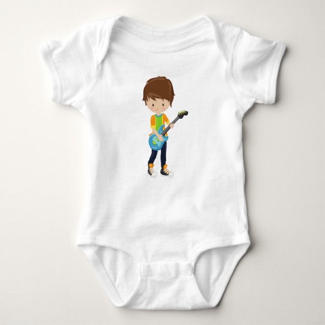 Rock Boy, Brown Hair, Gitarrenspieler, Band, Musik Baby Strampler (Vorderseite)