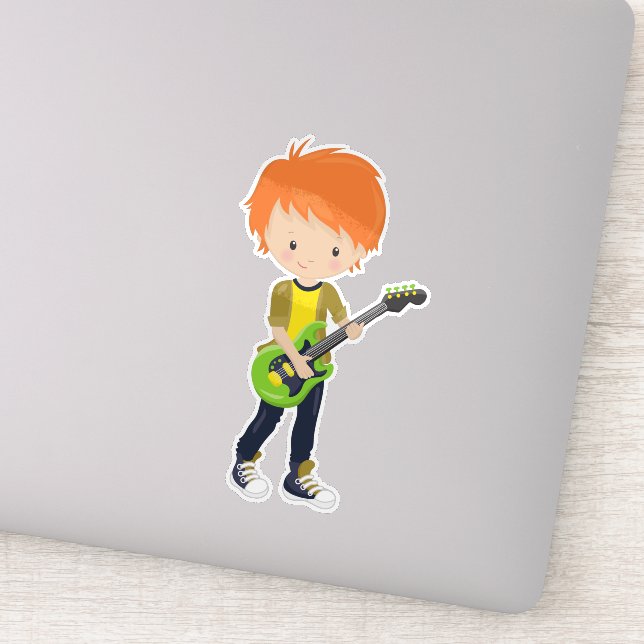 Rock Boy, Orange Hair, Band, Musik, Gitarrenspiele Aufkleber (Detail)