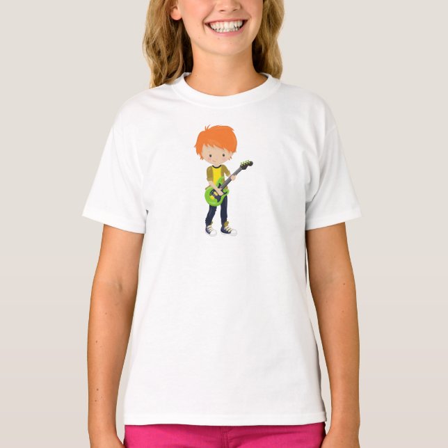 Rock Boy, Orange Hair, Band, Musik, Gitarrenspiele T-Shirt (Vorderseite)