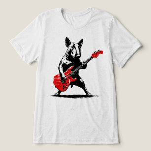 Rock Bull Terrier Hund spielt rote E-Gitarre Tri-Blend Shirt
