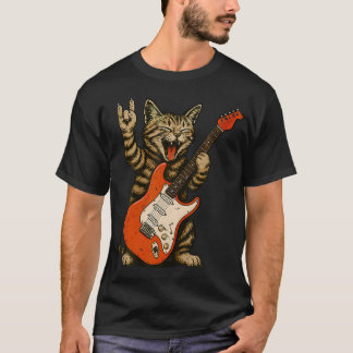 Rock Cat Bassgitarre Katze Vintage Rock N Roll T-Shirt