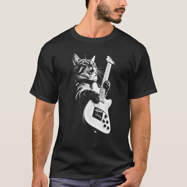 Rock Cat Playing Gitarre Cat T-Shirt (Vorderseite)