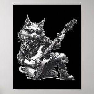 Rock Cat Playing Gitarre Funny Gitarre Cat Poster