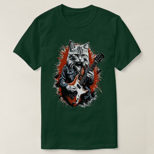 Rock Cat Playing Gitarre Funny Guitar Cat (18) T-Shirt (Design vorne)