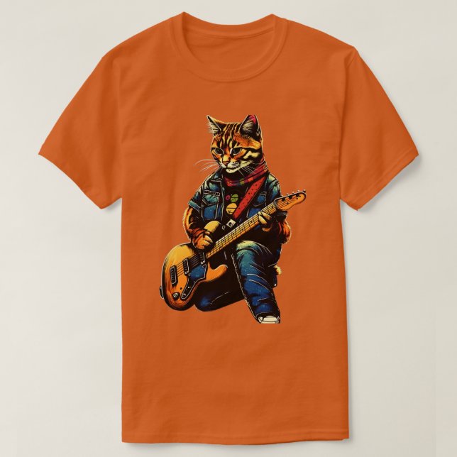 Rock Cat Playing Gitarre Funny Guitar Cat (24) T-Shirt (Design vorne)