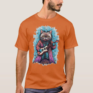 Rock Cat Playing Gitarre Funny Guitar Cat (8) T-Shirt