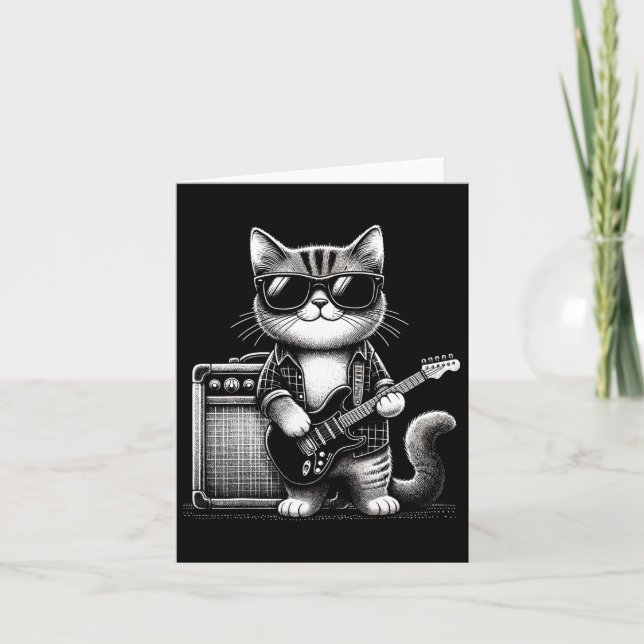 Rock Cat Playing Gitarre Karte (Vorderseite)