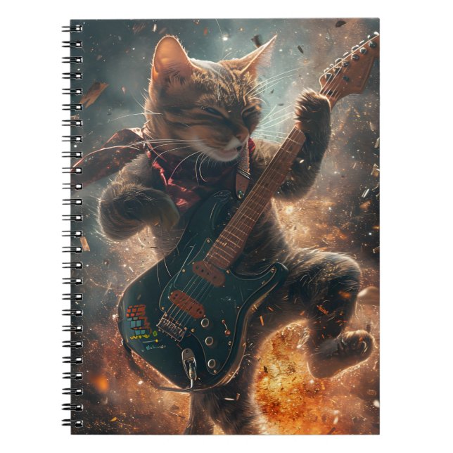 Rock Cat Playing Gitarre Notebook Notizblock (Vorderseite)