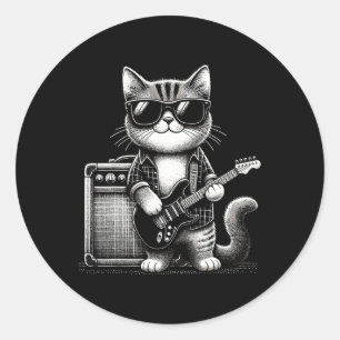 Rock Cat Playing Gitarre Runder Aufkleber